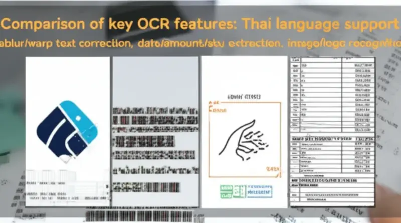 ฟีเจอร์สำคัญเปรียบเทียบกัน: การรองรับภาษาไทย, การจัดการตัวอักษรเบลอ/บิดเบี้ยว, การสกัดวันที่/ยอดเงิน/รหัสสินค้า และความสามารถในการอ่านภาพ/โลโก้
