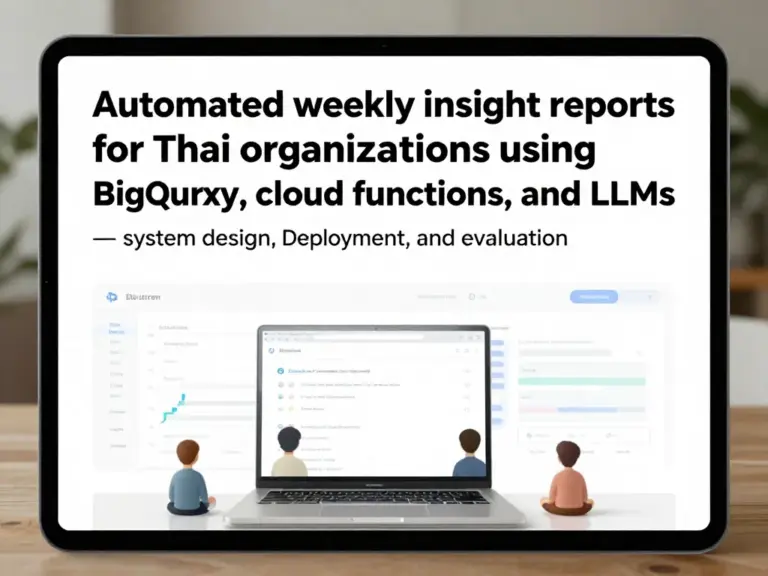 บูรณาการ BigQuery + Functions + LLM เพื่อสร้างรายงาน Insight รายสัปดาห์อัตโนมัติสำหรับองค์กรในไทย: แนวทางการออกแบบ ติดตั้ง และวัดผลเชิงปฏิบัติ