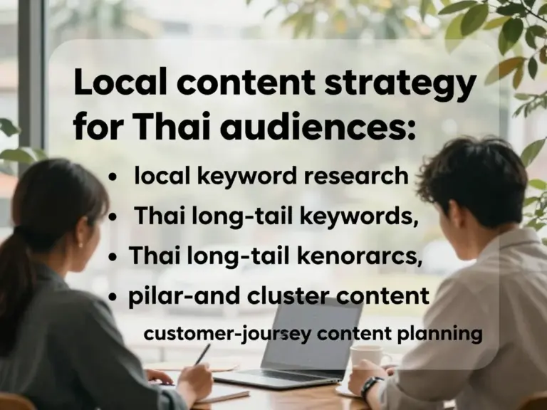 วางกลยุทธ์คอนเทนต์ท้องถิ่นที่ได้ผล: การวิจัยคีย์เวิร์ดเชิงพื้นที่ ใช้ long-tail keywords ภาษาไทยและท้องถิ่น การสร้าง pillar & cluster content และการทำแผนคอนเทนต์ตาม customer journey