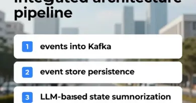 สถาปัตยกรรมแบบรวม: ออกแบบ pipeline ตั้งแต่การส่งเหตุการณ์เข้า Kafka, การเก็บแบบ Event Store จนถึงการเรียกใช้ LLM สำหรับสรุปสถานะ