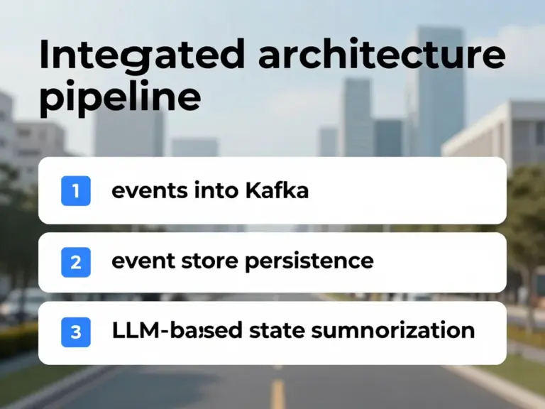 สถาปัตยกรรมแบบรวม: ออกแบบ pipeline ตั้งแต่การส่งเหตุการณ์เข้า Kafka, การเก็บแบบ Event Store จนถึงการเรียกใช้ LLM สำหรับสรุปสถานะ