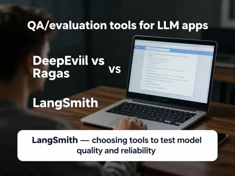 เครื่องมือ QA/Eval สำหรับ LLM แอป: DeepEval vs Ragas vs LangSmith — วิธีเลือกเครื่องมือที่ใช่สำหรับทดสอบ คุณภาพและความน่าเชื่อถือของโมเดล