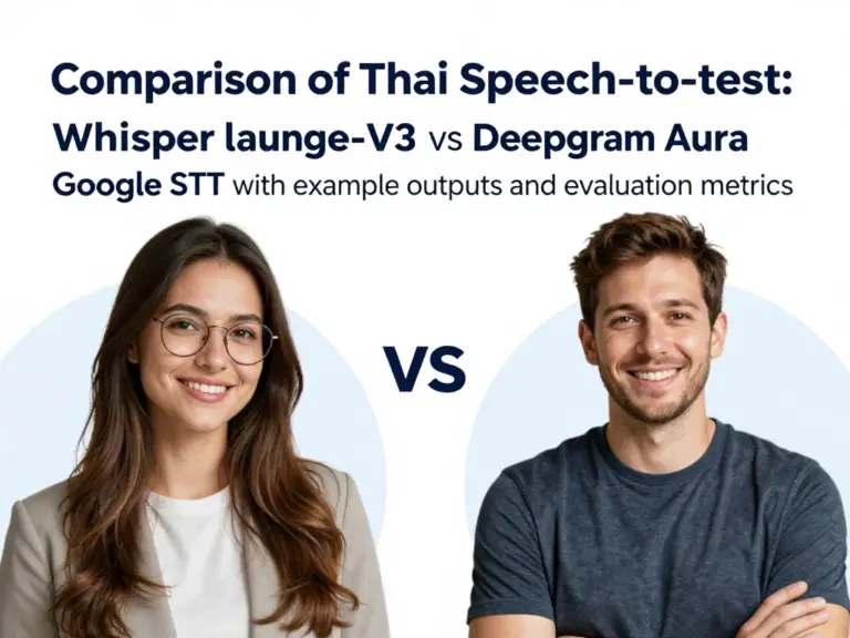 เปรียบเทียบความแม่นยำการถอดเสียงภาษาไทยของ Whisper large-v3, Deepgram Aura และ Google STT พร้อมตัวอย่างผลลัพธ์และเกณฑ์การวัด