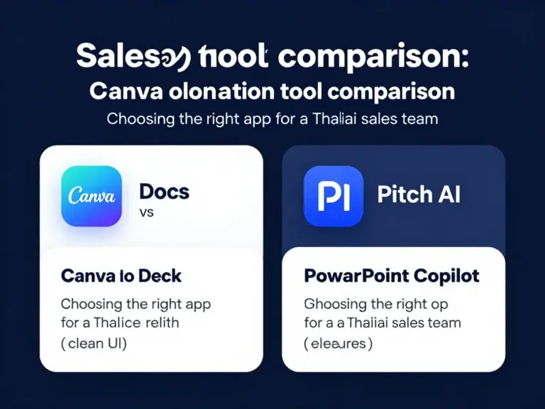 แอปสร้างพรีเซนต์งานขาย: เปรียบเทียบ Canva Docs to Deck, Pitch AI และ PowerPoint Copilot เพื่อเลือกเครื่องมือที่ใช่สำหรับทีมขายในไทย